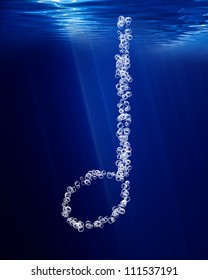 Music note formed by bubbles on a blue background