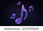 Music note with purple dark neon light effect isolated on black background. Futuristic glowing neon musical notes symbol. Concept for online music, listening to podcast. 3D Illustration 