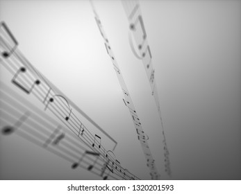 Music notes abstract background 3d illustration