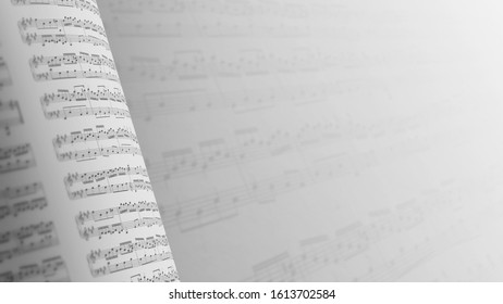 Music Notes Background With Copy Space. Music Sheets. Abstract Background With the Music Book. 3D Illustration.