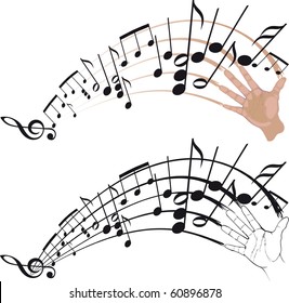 Music notes coming out of a wave of the hand. Raster Version - Shutterstock ID 60896878