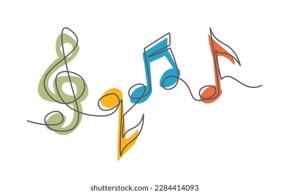 Music notes One line drawing on white background