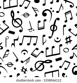 Music Notes Seamless. Musical Note Pattern Textile Wallpaper, Melody Art. Sound Symbol Background