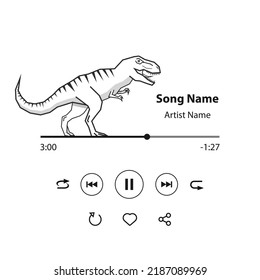 Music player interface with buttoms, loading bar,dinosaur illustration