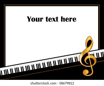 Music Poster. Grand piano keys, golden treble clef, white background, copy space for music events, announcements, performances, recitals.  - Powered by Shutterstock