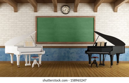 Music School Two Pianos Blackboard Rendering Stock Illustration