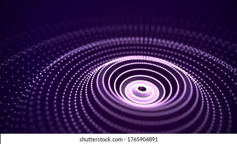 Music And Sound Splash With Ripples. Flowing Purple Round Wave With Dots. 3d Rendering.