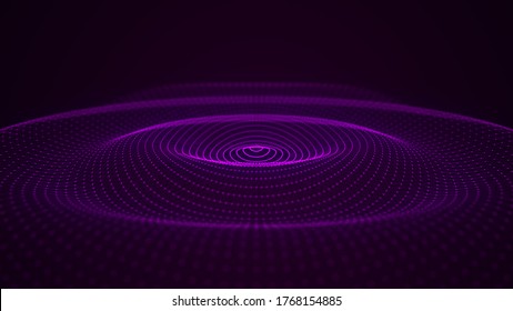 Music And Sound Splash With Ripples. Flowing Purple Round Wave With Dots. 3d Rendering.