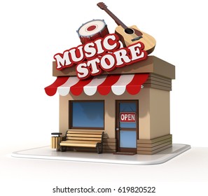 Music Store Shop Front 3d Rendering