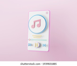 Music Streaming Player Interface Design. Mobile Music Player Template. 3d Rendering. 