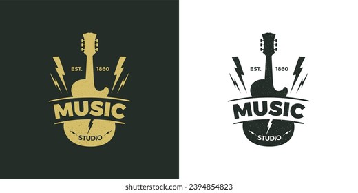 Music Studio Guitar Store Grunge Logo Artwork  - Powered by Shutterstock