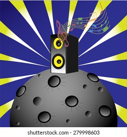 musical column with colored notes on the gray planet