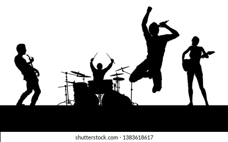 A musical group or rock band playing a concert in silhouette - Powered by Shutterstock