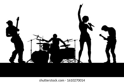 A musical group or rock band playing a concert in silhouette