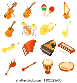 Musical instruments icons set. Isometric illustration of 16 musical instruments icons for web - Shutterstock ID 1102025603