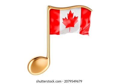 Musical note with Canadian flag. Music in Canada, concept. 3D rendering isolated on white background