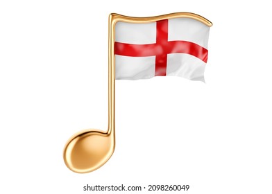 Musical Note With English Flag. Music In England, Concept. 3D Rendering Isolated On White Background