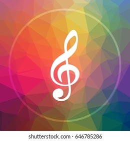 Musical note icon. Musical note website button on low poly background.