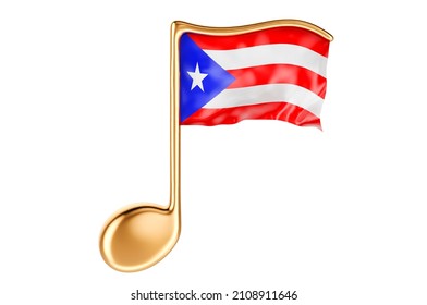 Musical Note With Puerto Rican Flag. Music In Puerto Rico, Concept. 3D Rendering Isolated On White Background