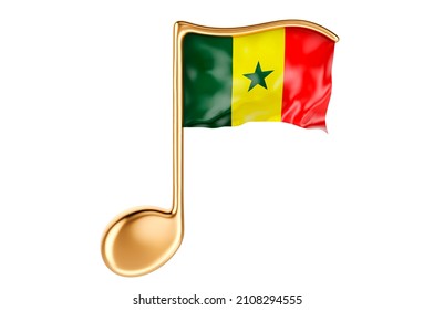 Musical Note With Senegalese Flag. Music In Senegal, Concept. 3D Rendering Isolated On White Background