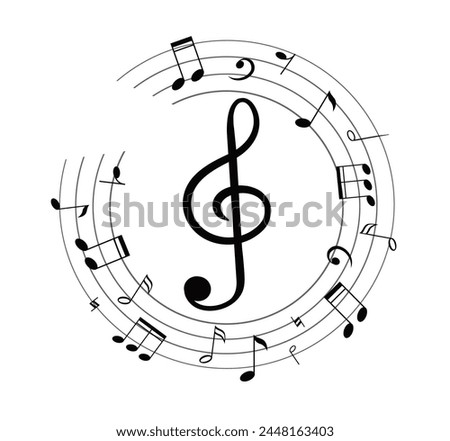 Musical notes on a white background. Round musical composition illustration