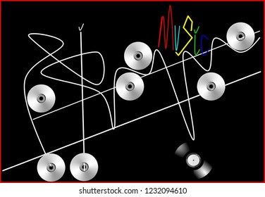 Musical Terms. The Picture Shows Music Discs As A Center Of Musical Terms And The Musical World.

