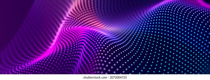 Musical wave. Beautiful illustration with connected dots and lines. Digital network background. 3D rendering