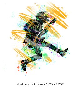 Musician with a guitar. Rock guitarist guitar player abstract illustration with large strokes of paint art silhouette man colorful watercolor music background - Powered by Shutterstock