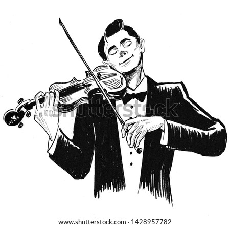 Similar – Image, Stock Photo Musician playing violin. Ink black and white drawing