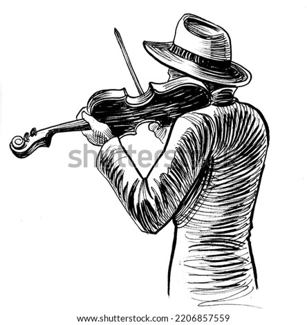 Similar – Image, Stock Photo Musician playing violin. Ink black and white drawing