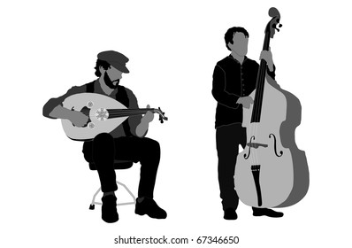 Musicians Playing The Oud And Double Bass