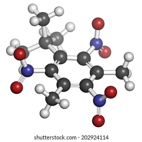 Musk Xylene Molecule. Highly Persistent And Bioaccumulative Pollutant Used As A Synthetic Musk Fragrance. Atoms Are Represented As Spheres With Conventional Color Coding: Hydrogen (white), Etc