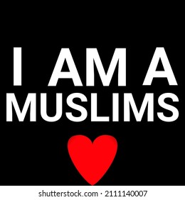 I am a Muslim text with heart shape. White text isolated on black background.