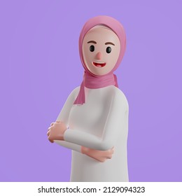 Muslim Woman Acting Cool. 3D Character Illustration