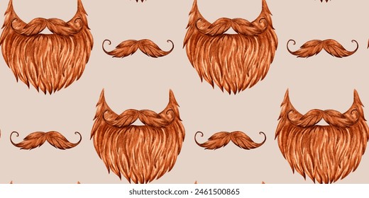 Mustache and beard red pattern on pink background watercolor illustration. Beer festival costume isolated from background. For Oktoberfest, St. Patrick's Day decorations, posters, cards, banners, - Powered by Shutterstock - Get 15% off with code: PIKWIZARD15