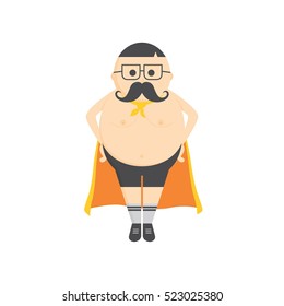 Funny Mustache Superhero Flat Cartoon Mascot Stock Vector (Royalty Free