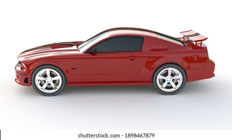 Mustang GT 2005 - January 20, 2021 On White Background. Side View. 3d Render