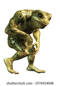 A Mutant Frogman Stands Before You: Half Frog And Half Human, This Humanoid Green Slimy Creature Looks Like Something Staight Out Of A Horror Movie. 3D Rendering