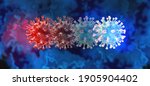 Mutating virus concept and new coronavirus b.1.1.7 variant outbreak or covid-19 viral cell mutation and influenza background as dangerous flu strain with disease cells as a 3D render.