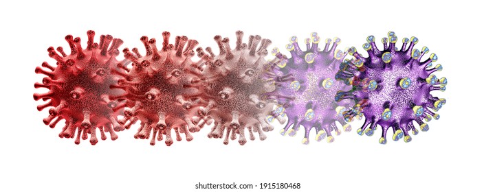 Mutating Virus Concept And New Coronavirus B.1.1.7 Variant Outbreak Or Covid-19 Viral Cell Mutation And Influenza As Dangerous Flu Strain Medical Health Risk With Disease Cells As A 3D Render.