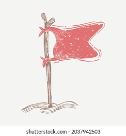 Muted Red Flag In Cartoon Illustration