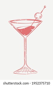 Muted Red Martini Cocktail In Cartoon Illustration