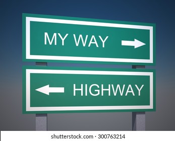 My Way Or Highway Green Road Sign On Blue Background