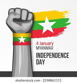 Myanmar Burma 4 January Myanmar Independence Day. In Burmese: 4 jaannawarrel lwatlautrayynae - Powered by Shutterstock