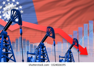 Myanmar oil industry concept, industrial illustration - lowering, falling graph on Myanmar flag background. 3D Illustration - Shutterstock ID 1524026195
