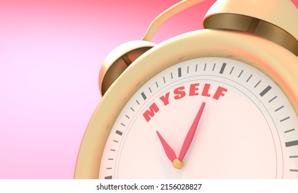 Myself word on clockface. Motivational inspirational positive text. Personal growth concept. 3D render