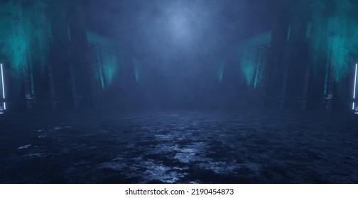 Mysterious Cinematic Scene SciFi Corridor Hallway Hangar Interior Background Wallpaper 3D Render