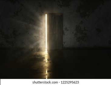 Mysterious Door In Dark Room (3D Rendering)