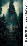 mysterious forest straight stairway 3D Illustration