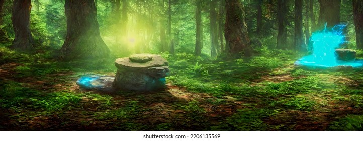 Mysterious Portal In A Magic Forest. Abstract Background. High Quality 3d Illustration